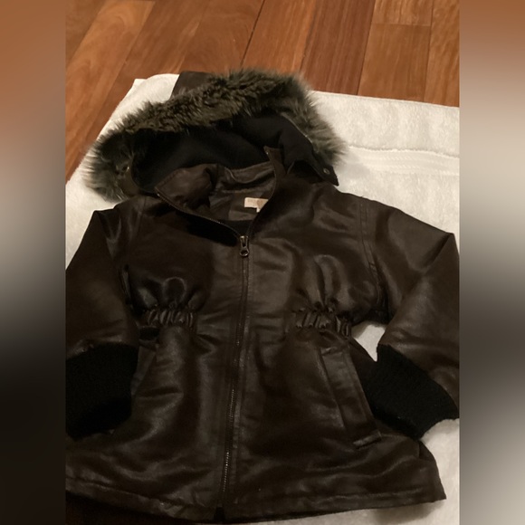 SIERRA.JULIAN GIRLS BROWN FAUX LEATHER & FUR HOODED WINTER COAT SZ.3 - Picture 14 of 16